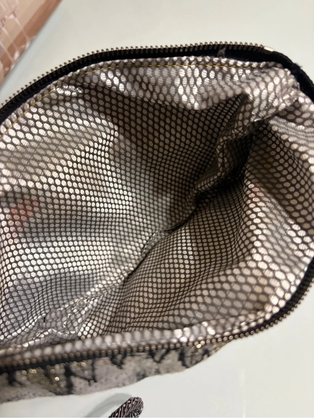 Black & Metallic Patterned Cosmetic Pouch